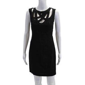 Adam Adam Lippes Womens Back Zip Cut Out Sheath Dress Black Cotton Size 2